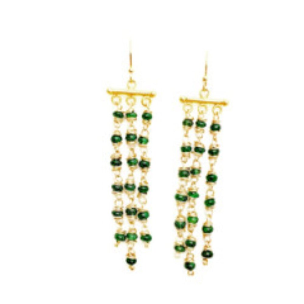 NWOT Artisan 14K Yellow Gold-Filled Natural Emerald‎ Earrings French Hook